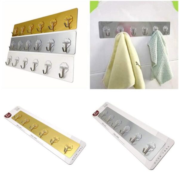 Wall Hooks Adhesive Wall Hanging Hooks 6 in 1 With Golden Color