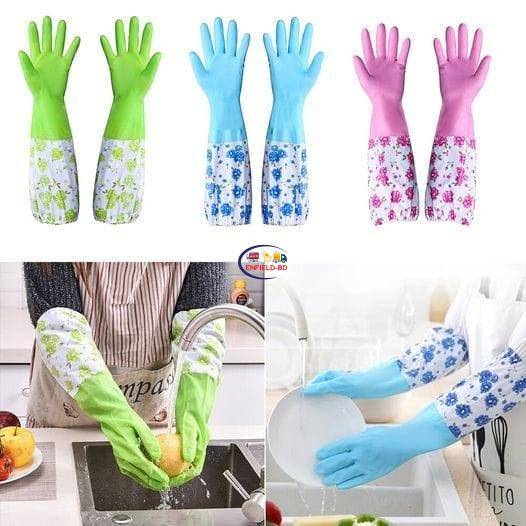 Multicolor Silicone Kitchen Dish Washing long Hand Gloves