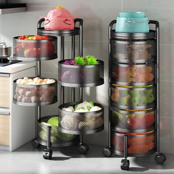 5-Tier Round Metal Fruit & Vegetable Storage Rack - Black