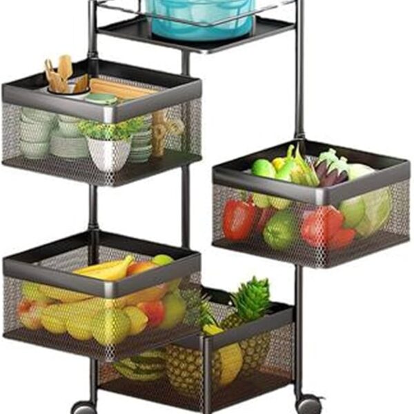 4-Layer Square Full Metal Fruit/Vegetable Rack (Black)