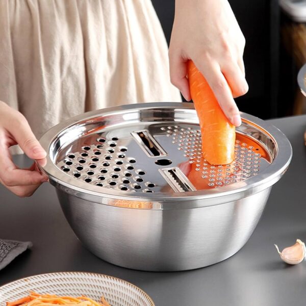 3 in 1 Stainless Steel Drain Basket Vegetable Cutter