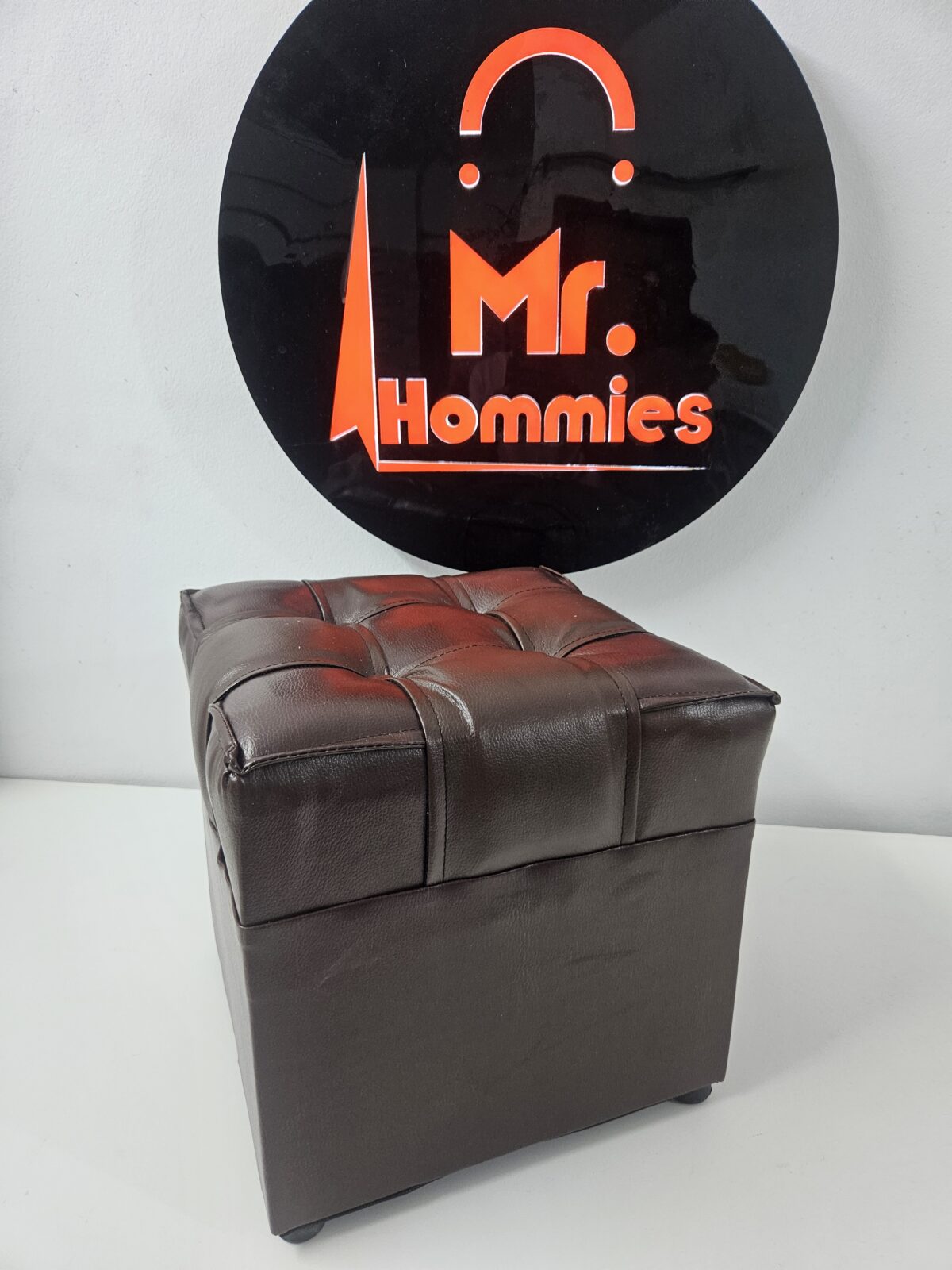 Square Shape PU Leather Rest Stool 14"14"14" (Black &Brown) - Image 2