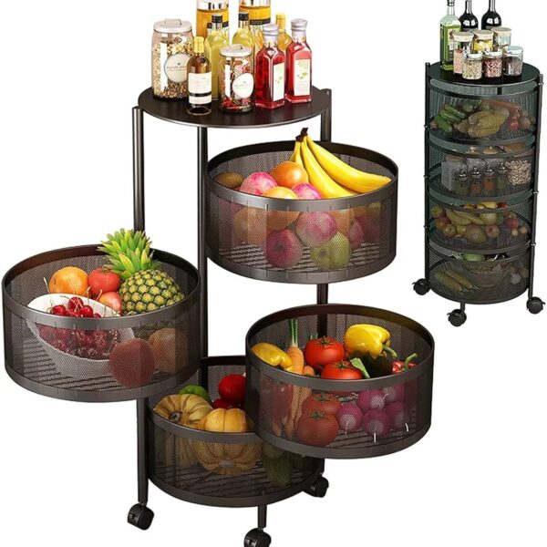 4-Tier Round Metal Fruit & Vegetable Storage Rack – Black