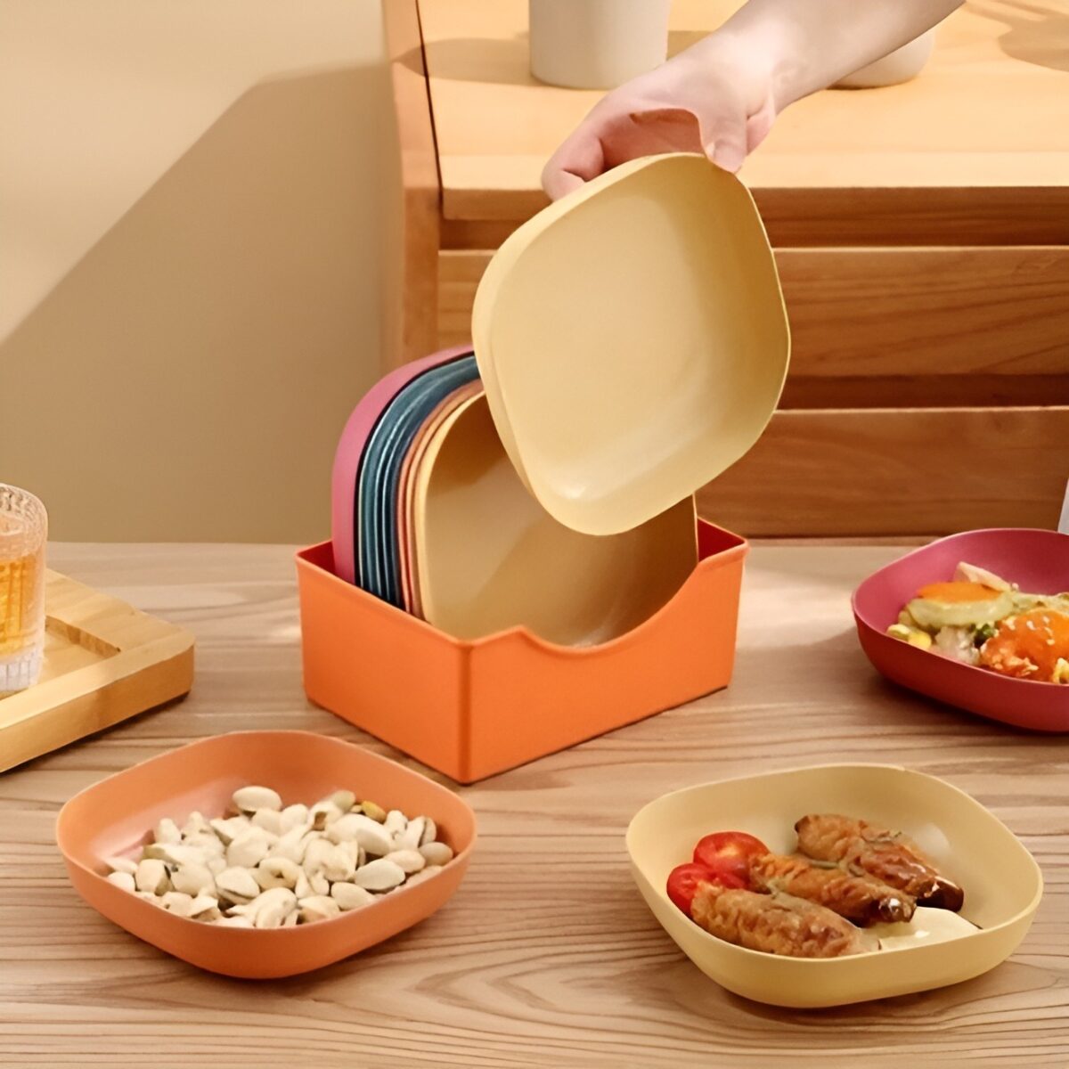 🪄 10 pcs Multi-Color Stylish Square Plate Set - Image 3