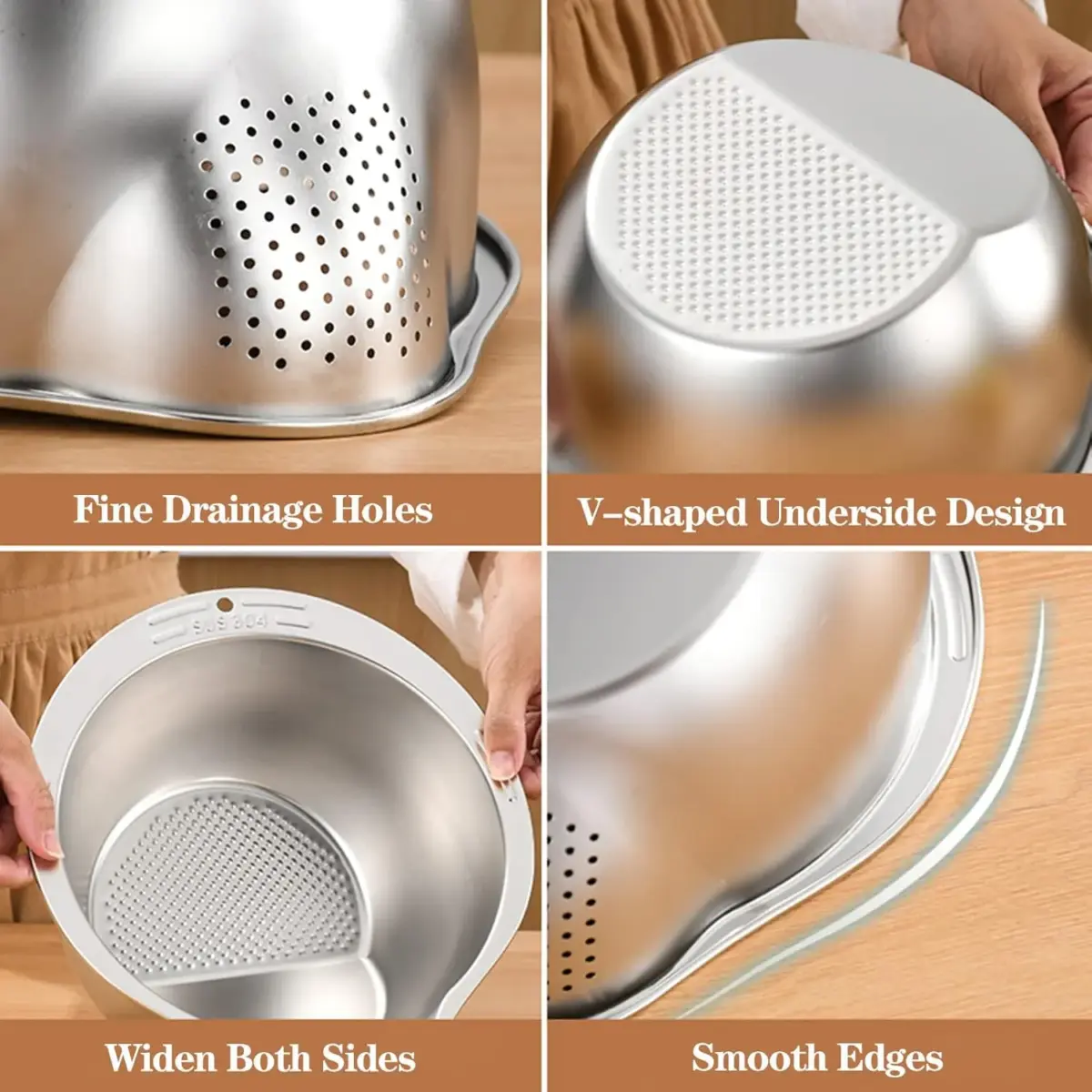 Stainless steel Fruit Vegetable Drainer for Cleaning Rice Bowl - Image 2